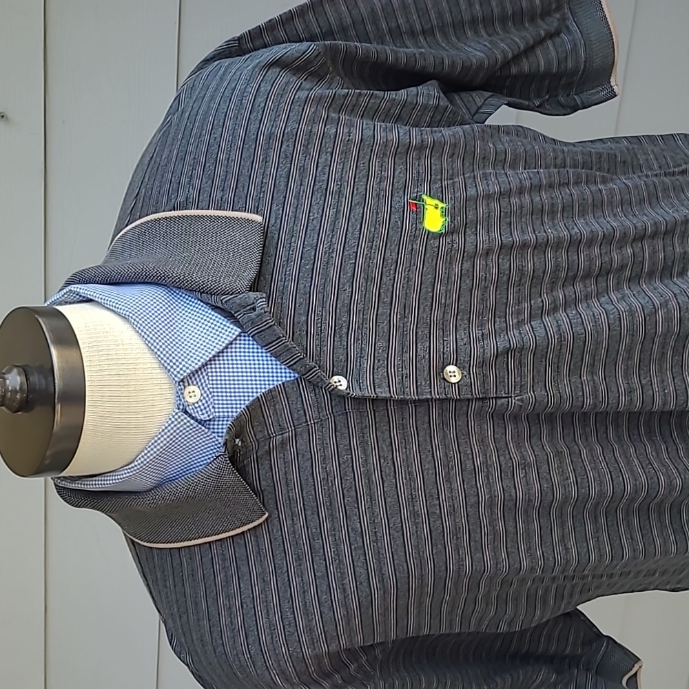 MASTERS Slazenger Augusta National Shop Grey Striped Cotton XL Polo Golf Shirt‎